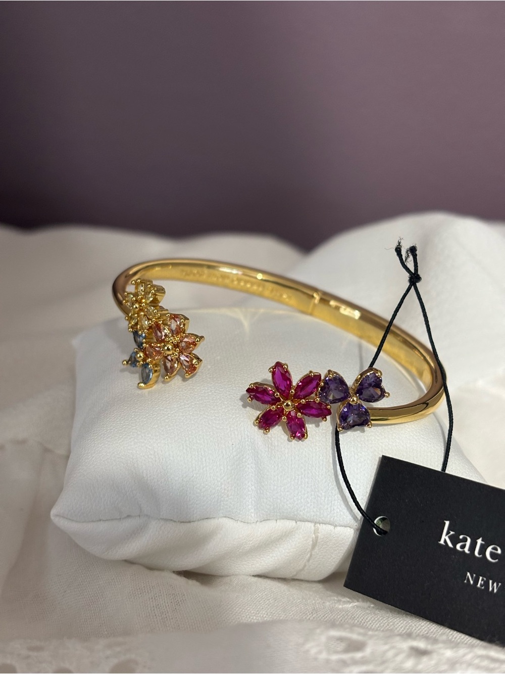 kate spade Gold Open Bangle with Pink & Purple Flower Gems
